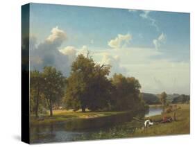 A River Landscape, Westphalia, 1855-Albert Bierstadt-Stretched Canvas