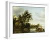 A River Landscape with a Hayloft Among Trees and a Ferryboat with Passengers and Cattle-George Henry Clements-Framed Giclee Print