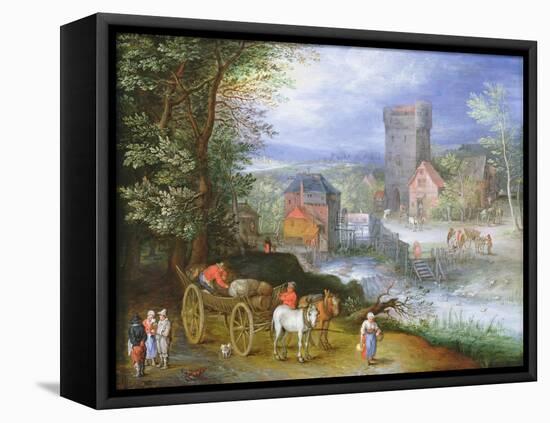 A River Landscape with a Watermill-Jan Brueghel the Younger-Framed Stretched Canvas