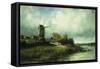 A River Landscape with a Windmill-Victor Dupre-Framed Stretched Canvas