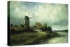 A River Landscape with a Windmill-Victor Dupre-Stretched Canvas