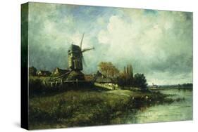 A River Landscape with a Windmill-Victor Dupre-Stretched Canvas