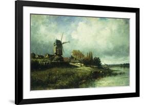 A River Landscape with a Windmill-Victor Dupre-Framed Giclee Print