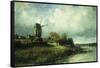 A River Landscape with a Windmill-Victor Dupre-Framed Stretched Canvas