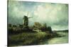 A River Landscape with a Windmill-Victor Dupre-Stretched Canvas