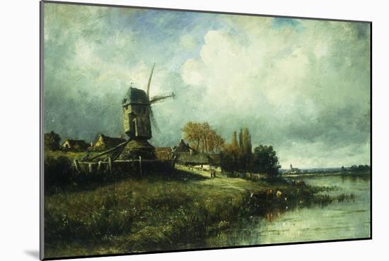 A River Landscape with a Windmill-Victor Dupre-Mounted Giclee Print