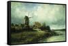 A River Landscape with a Windmill-Victor Dupre-Framed Stretched Canvas