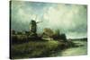 A River Landscape with a Windmill-Victor Dupre-Stretched Canvas