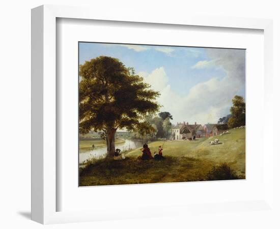 A River Landscape, with a Woman Sketching, a Girl and Her Dog by a Tree, and Other Children and…-Sarah Ferneley-Framed Giclee Print