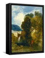 A River Landscape with an Angler and his Dog-John Sell Cotman-Framed Stretched Canvas