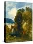 A River Landscape with an Angler and his Dog-John Sell Cotman-Stretched Canvas