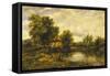 A River Landscape with an Angler by a Mill-Frederick Waters Watts-Framed Stretched Canvas