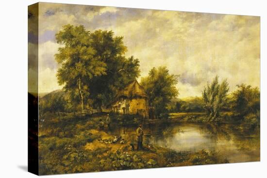 A River Landscape with an Angler by a Mill-Frederick Waters Watts-Stretched Canvas