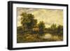 A River Landscape with an Angler by a Mill-Frederick Waters Watts-Framed Giclee Print