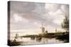 A River Landscape with Barges and Sailboats and a Church beyond-Salomon van Ruysdael-Stretched Canvas