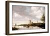 A River Landscape with Barges and Sailboats and a Church Beyond-George Henry Clements-Framed Premium Giclee Print