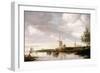 A River Landscape with Barges and Sailboats and a Church Beyond-George Henry Clements-Framed Premium Giclee Print