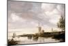 A River Landscape with Barges and Sailboats and a Church Beyond-George Henry Clements-Mounted Premium Giclee Print