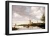 A River Landscape with Barges and Sailboats and a Church Beyond-George Henry Clements-Framed Giclee Print