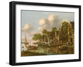 A River Landscape with Boats and Figures by a Tavern, 17Th Century-Thomas Heeremans-Framed Giclee Print