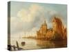 A River Landscape with Fishermen by a Castle-Claude de Jongh-Stretched Canvas