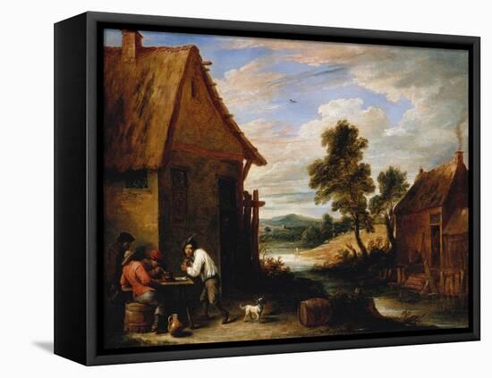 A River Landscape with Peasants Outside a Tavern-Jean B?raud-Framed Stretched Canvas