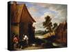 A River Landscape with Peasants Outside a Tavern-Jean B?raud-Stretched Canvas