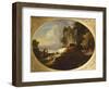 A River Landscape with Rustic Lovers, a Mounted Herdsman Driving Cattle and Sheep over a Bridge-Thomas Gainsborough-Framed Giclee Print