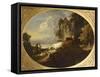 A River Landscape with Rustic Lovers, a Mounted Herdsman Driving Cattle and Sheep over a Bridge-Thomas Gainsborough-Framed Stretched Canvas