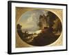 A River Landscape with Rustic Lovers, a Mounted Herdsman Driving Cattle and Sheep over a Bridge-Thomas Gainsborough-Framed Giclee Print