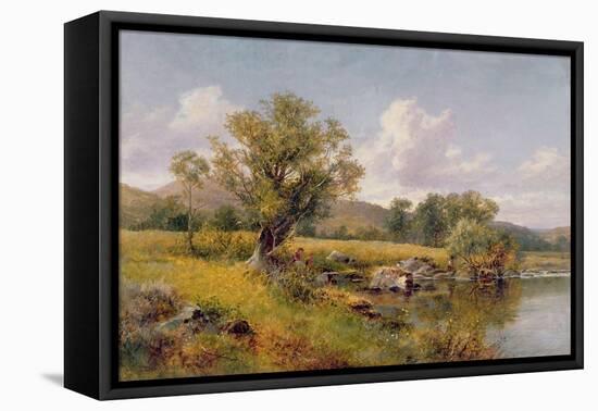 A River Landscape-David Bates-Framed Stretched Canvas