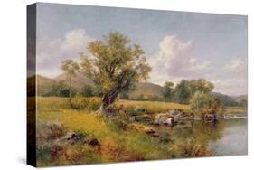 A River Landscape-David Bates-Stretched Canvas