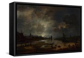 A River Near a Town, by Moonlight, C. 1645-Aert van der Neer-Framed Stretched Canvas