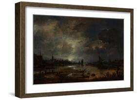 A River Near a Town, by Moonlight, C. 1645-Aert van der Neer-Framed Giclee Print