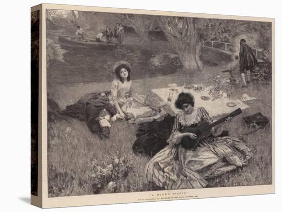 A River Picnic-William Hatherell-Stretched Canvas