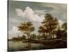 A River Scene, 1658 (Oil on Oak Panel)-Meindert Hobbema-Stretched Canvas