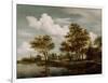 A River Scene, 1658 (Oil on Oak Panel)-Meindert Hobbema-Framed Giclee Print