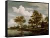 A River Scene, 1658 (Oil on Oak Panel)-Meindert Hobbema-Framed Stretched Canvas