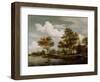 A River Scene, 1658 (Oil on Oak Panel)-Meindert Hobbema-Framed Premium Giclee Print