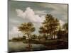 A River Scene, 1658 (Oil on Oak Panel)-Meindert Hobbema-Mounted Premium Giclee Print