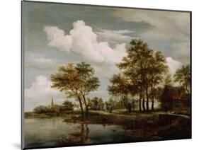 A River Scene, 1658 (Oil on Oak Panel)-Meindert Hobbema-Mounted Premium Giclee Print