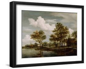 A River Scene, 1658 (Oil on Oak Panel)-Meindert Hobbema-Framed Giclee Print