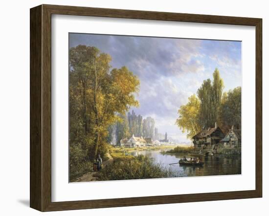 A River Scene in France-Charles Euphrasie Kuwasseg-Framed Giclee Print