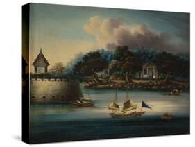 A River Scene with a Folly Fort; and Junks Moored around an Island Temple-Chinese School-Stretched Canvas