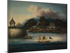 A River Scene with a Folly Fort; and Junks Moored around an Island Temple-Chinese School-Mounted Giclee Print