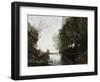 A River with a Square Tower and a Farmer in the Foreground, C.1865-70-Jean-Baptiste-Camille Corot-Framed Giclee Print