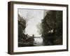 A River with a Square Tower and a Farmer in the Foreground, C.1865-70-Jean-Baptiste-Camille Corot-Framed Giclee Print