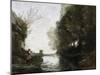 A River with a Square Tower and a Farmer in the Foreground, C.1865-70-Jean-Baptiste-Camille Corot-Mounted Giclee Print