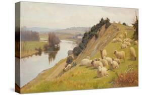A Riverside Pasture with Sheep-William Sidney Cooper-Stretched Canvas