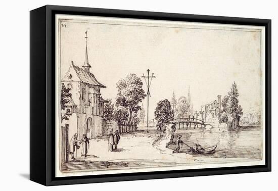 A Road Along the River Bank-Jacques Callot-Framed Stretched Canvas